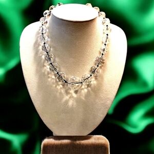 Chunky Bold Clear Faceted Crystal Glass Statement Necklace Black Thread Strung